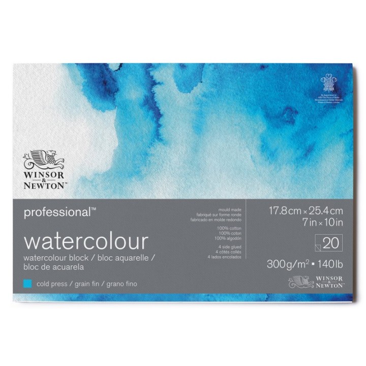 Winsor & Newton Professional Watercolor Block, Cold Press, 7X10 in, 300 gsm (140 lb), 20 Pages