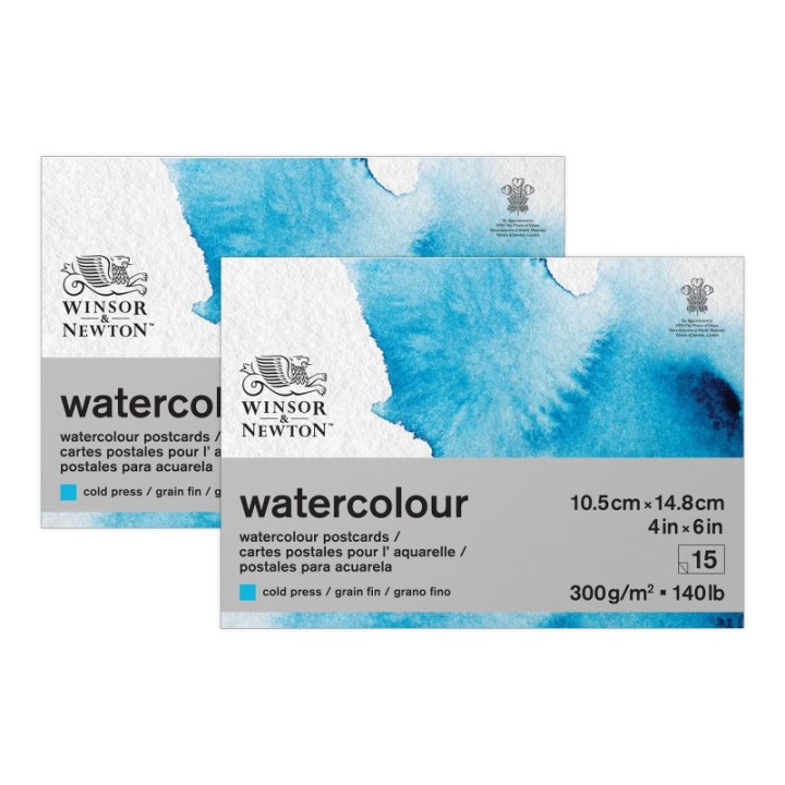 Winsor & Newton Watercolor Postcard Pad, Cold Press, 4x6 in, 300 gsm (140 lb), 15 Sheets, Set of 2