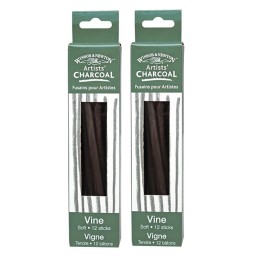 Winsor & Newton Artists' Vine Charcoal Soft, 12 Sticks Per Box, 2 Boxes