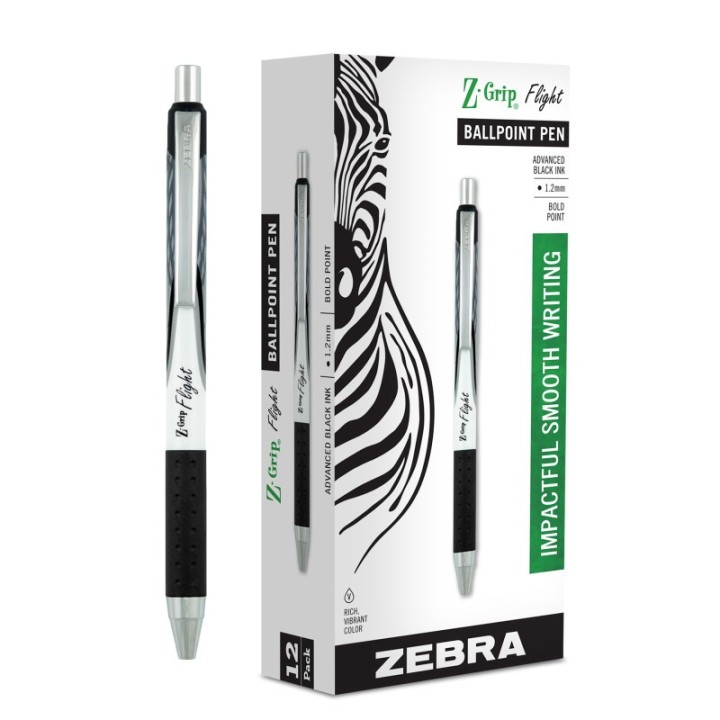Zebra Pen Z-Grip® Flight Retractable Ballpoint Pens, Black, Dozen