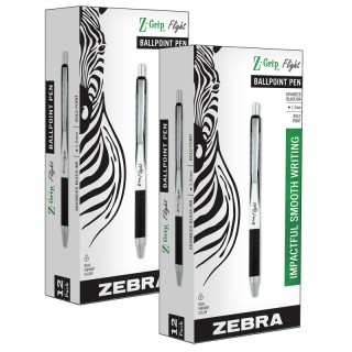 Zebra Pen Z-Grip® Flight Ballpoint Retractable Pen 1.2mm, Black, 12 Per Pack, 2 Packs