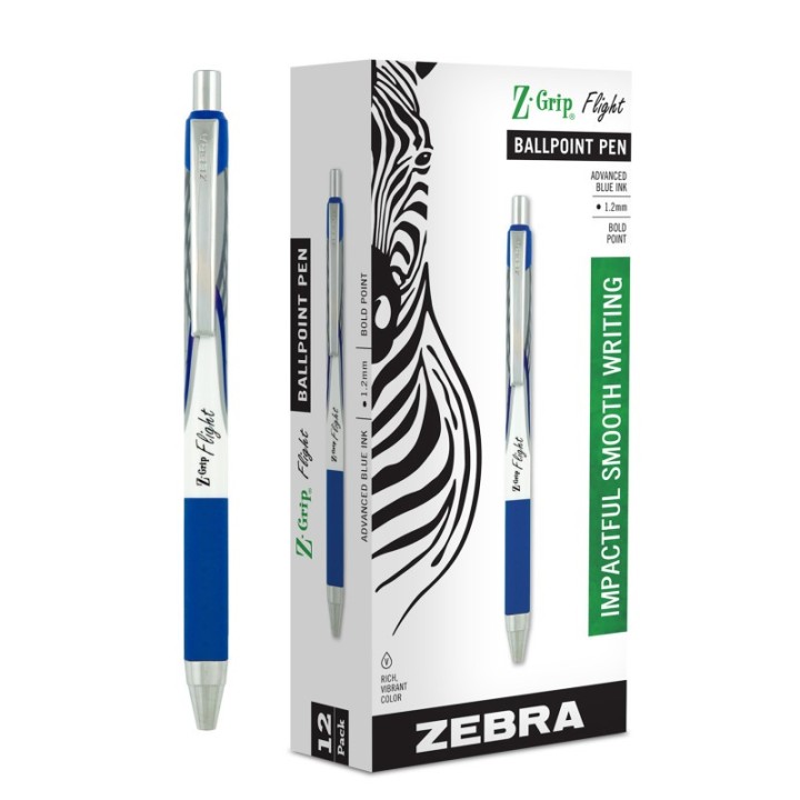 Zebra Pen Z-Grip® Flight Retractable Ballpoint Pens, Blue, Dozen