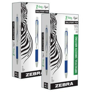 Zebra Pen Z-Grip® Flight Ballpoint Retractable Pen 1.2mm, Blue, 12 Per Pack, 2 Packs