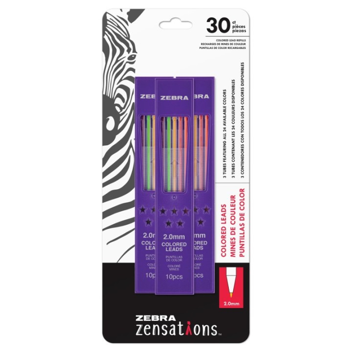 Zensations Mechanical Colored Pencil Lead Refill, 2.0mm Point Size, Assorted Colored Lead, 30-Count