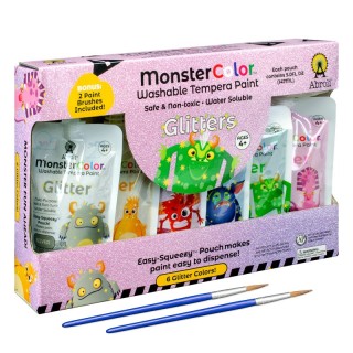 Abroli MonsterColor Washable Tempera Paint, 5 oz., Glitter, 6-Pack