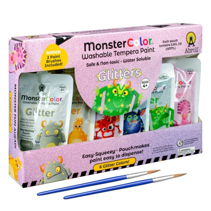 Abroli MonsterColor Washable Tempera Paint, 5 oz., Glitter, 6-Pack