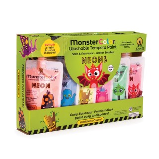 Abroli MonsterColor Washable Tempera Paint, 5 oz., Neon, 6-Pack