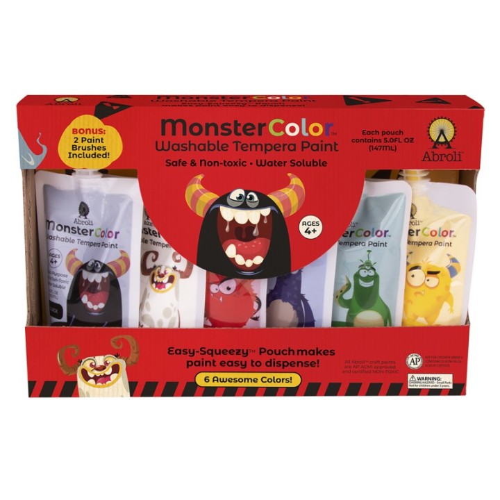 Abroli MonsterColor Washable Tempera Paint, 5 oz., 6-Pack