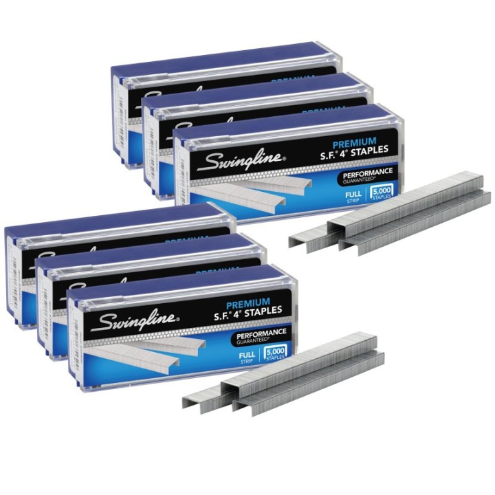 Swingline® S.F.® 4® Premium Staples, 1/4" Length, 210 Per Strip, 5000 Per Box, 6 Boxes