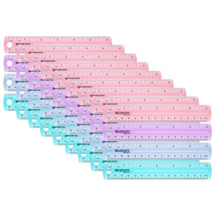 Westcott® 6" Plastic Ruler, Assorted Colors, Pack of 36