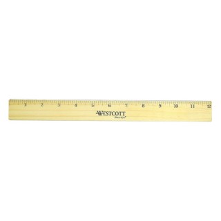 Westcott® Flat Wood Ruler With Two Double Brass Edges, Standard/Metric, 12 in, Clear Lacquer Finish