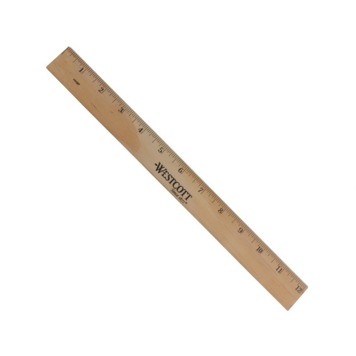 Westcott® Wood Ruler, Metric and 1/16 in Scale With Single Metal Edge, 12 in Long