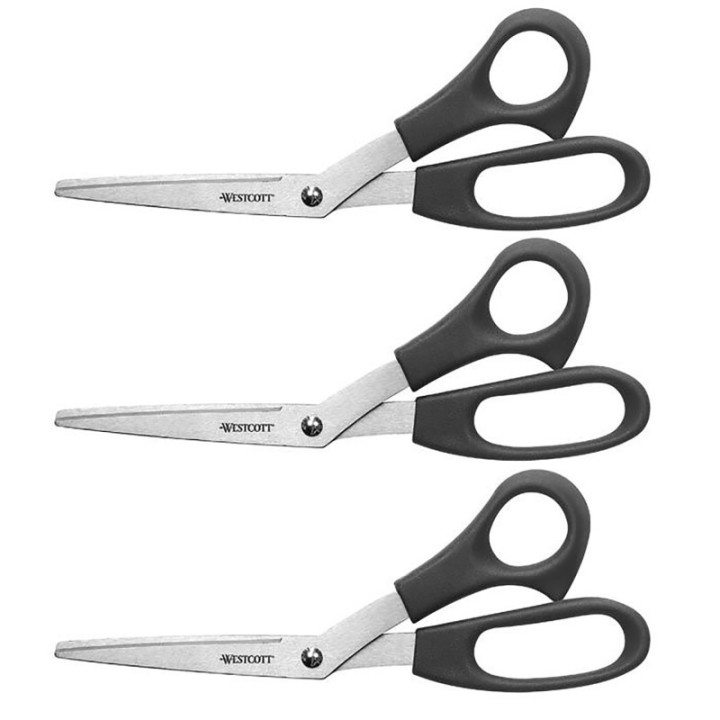 Westcott® All Purpose Value Scissors, 8" Bent, Assorted Colors, Pack of 3