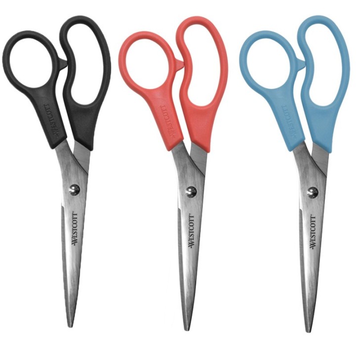 Westcott® All Purpose Value Scissors, 8" Straight, Assorted Colors, Pack of 3