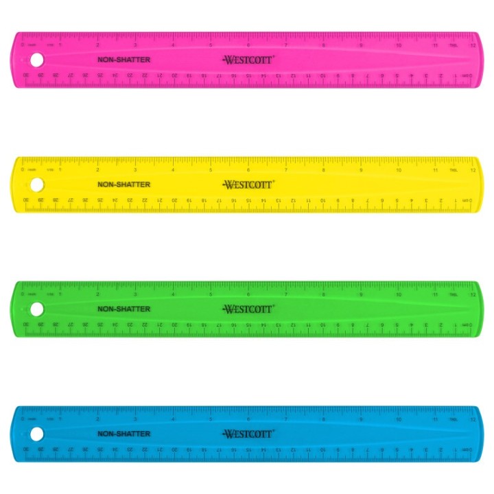 Westcott® 12" Shatterproof Ruler with Anti-Microbial, Assorted Translucent Colors (No Color Choice)