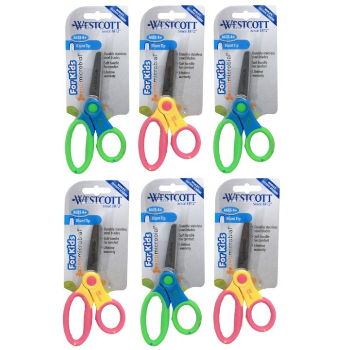 Westcott® 5" Anti-Microbial Kids Scissors, Blunt, Assorted Colors, Pack of 6