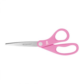 Westcott® All Purpose Pink Ribbon Scissors, Breast Cancer Awareness, 8 in Long, 3.5 in Cut Length, Straight Pink Handle