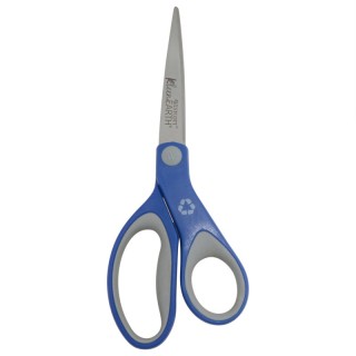 Westcott® Kleenearth Soft Handle Scissors, 8 in Long, 3.25 in Cut Length, Straight Blue/Gray Handle
