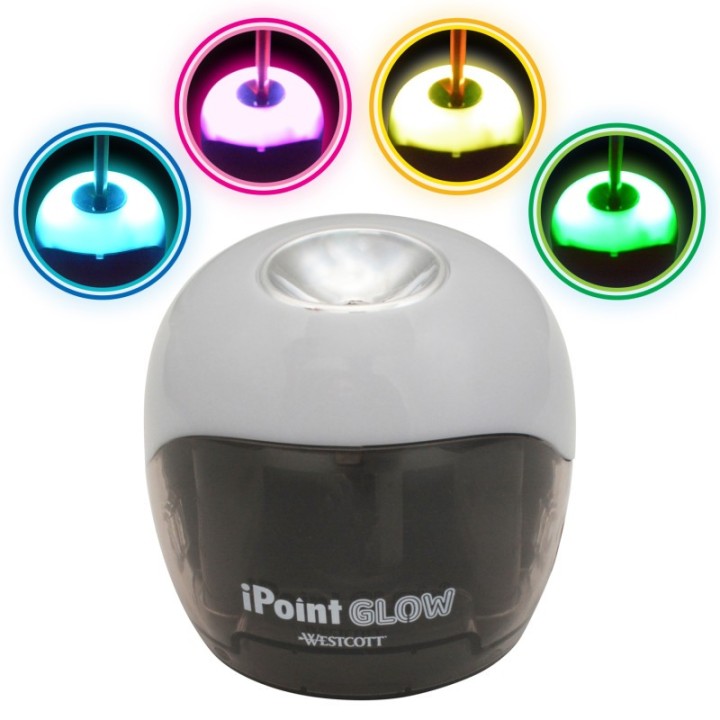 Westcott® iPoint® Glow Color Changing Battery Pencil Sharpener, Assorted Colors (No Color Choice)