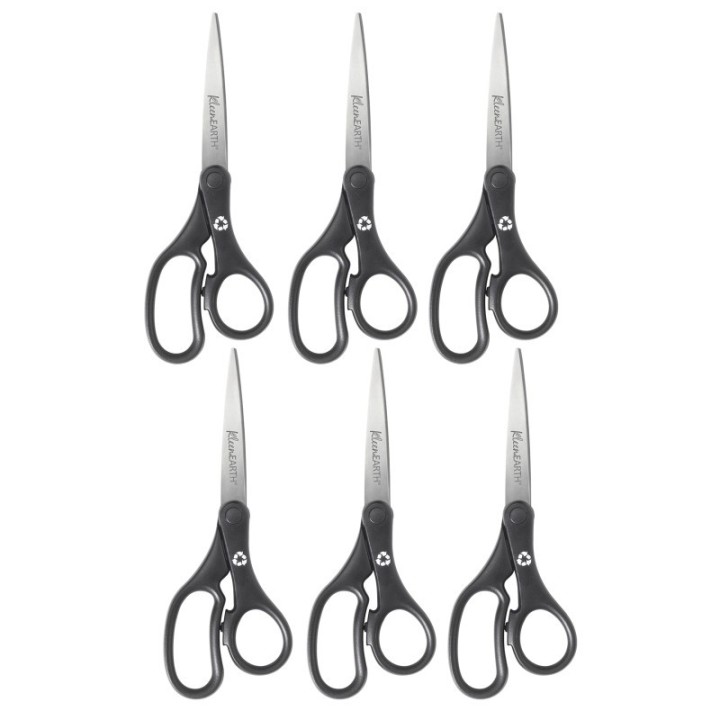 Westcott® KleenEarth® Basic 8" Scissors, Straight, Black, Pack of 6
