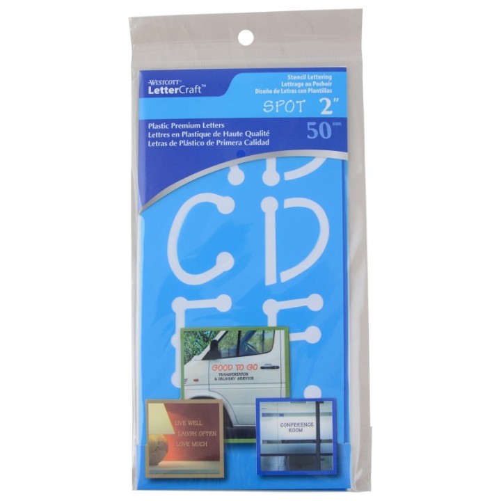 Westcott® LetterCraft Reusable Plastic Stencils, Full Alphabet, Spot Font, 2-Inch