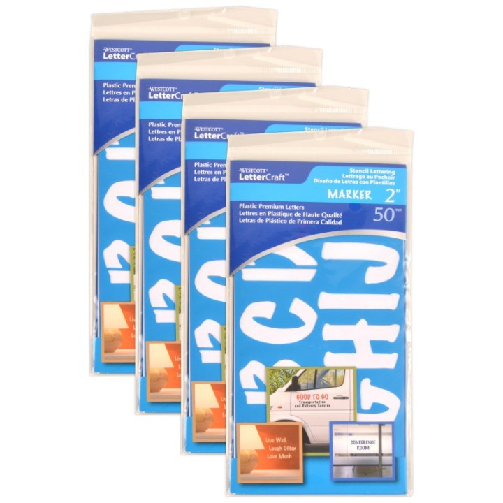 Westcott® LetterCraft Reusable Plastic Stencils, Full Alphabet & Numbers, Marker Font, 2-Inch, 6 Per Pack, 4 Packs