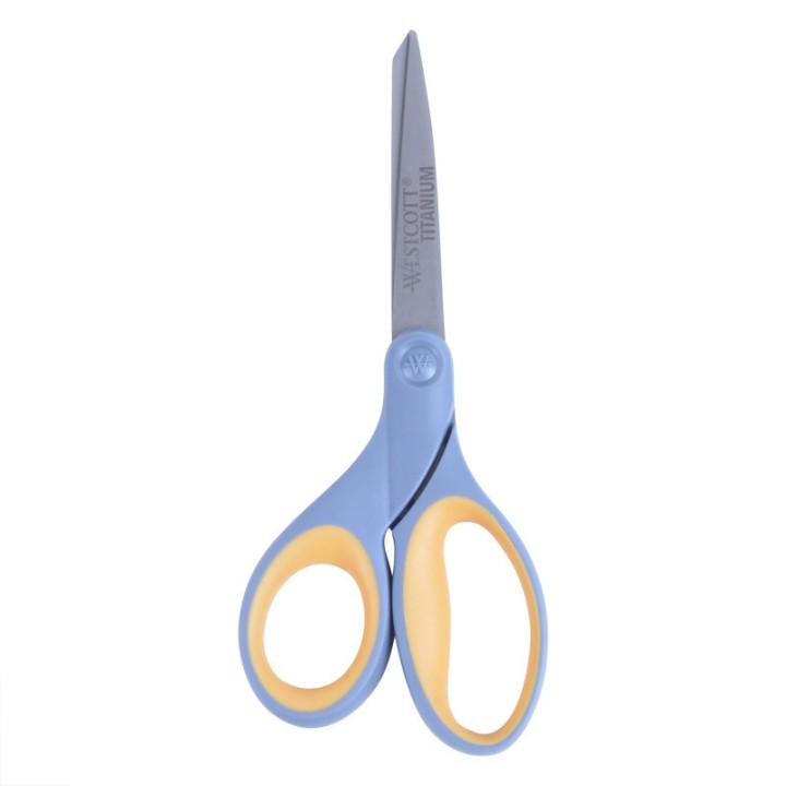 Westcott® Titanium Bonded Scissors, Left Handed, 8 in Long, 3.5 in Cut Length, Straight Gray/Yellow Handle
