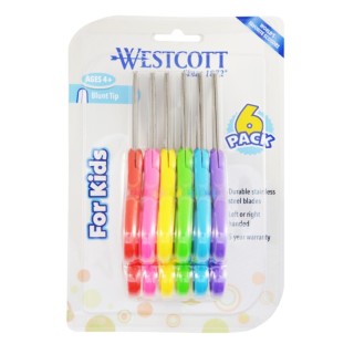 Westcott® For Kids Scissors, Rounded Tip, 5 in Long, 1.75 in Cut Length, Straight Assorted Color Handles, 6/Pack