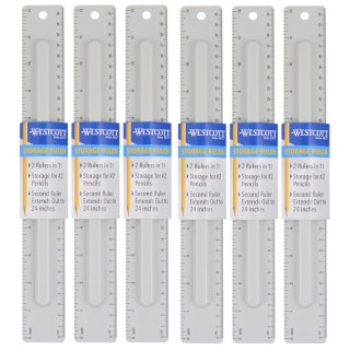 Westcott® 2-Piece 12" Ruler with Pencil Storage, Pack of 6