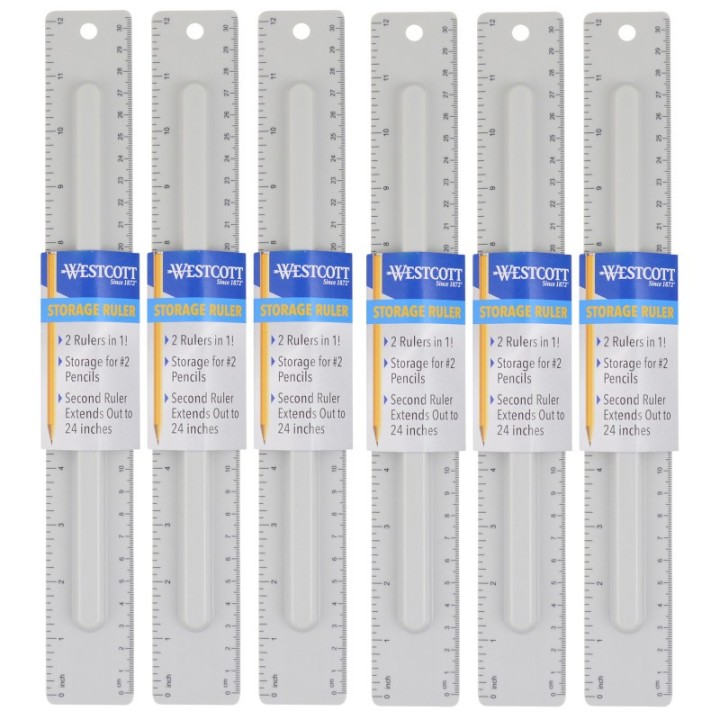 Westcott® 2-Piece 12" Ruler with Pencil Storage, Pack of 6