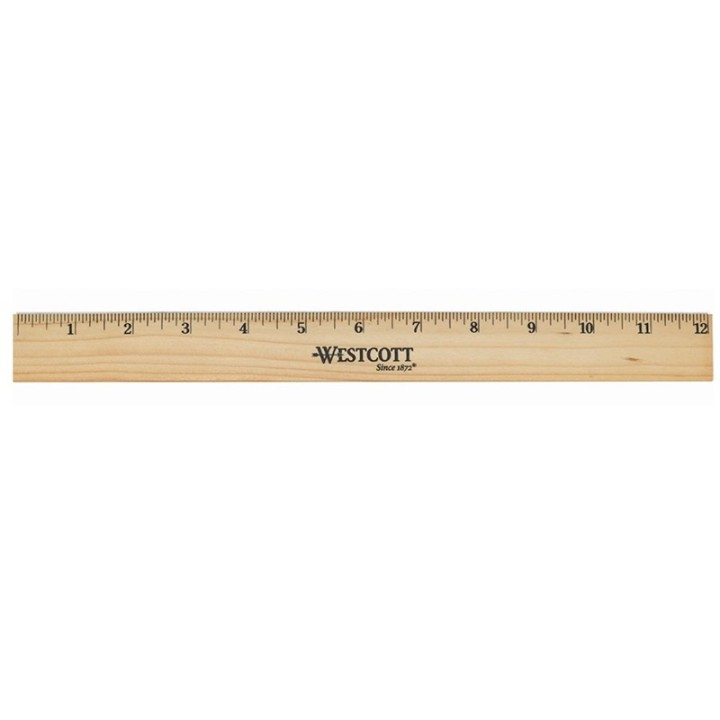 Westcott® Beveled Wood Ruler, Standard, 12 in Long, Natural Hardwood, Set of 12