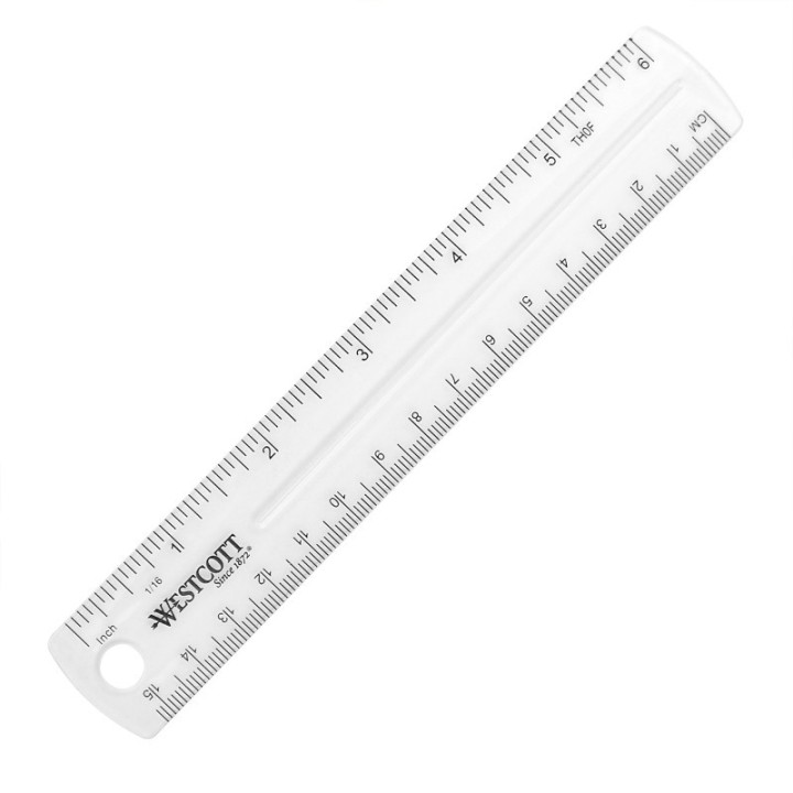Westcott® Clear Flexible Acrylic Ruler, Standard/Metric, 6 in (15 Cm) Long, Clear, 12 Per Pack