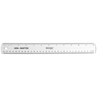 Westcott® Non-Shatter Flexible Ruler, Standard/Metric, 12 in (30 Cm) Long, Plastic, Clear, 12 Per Pack