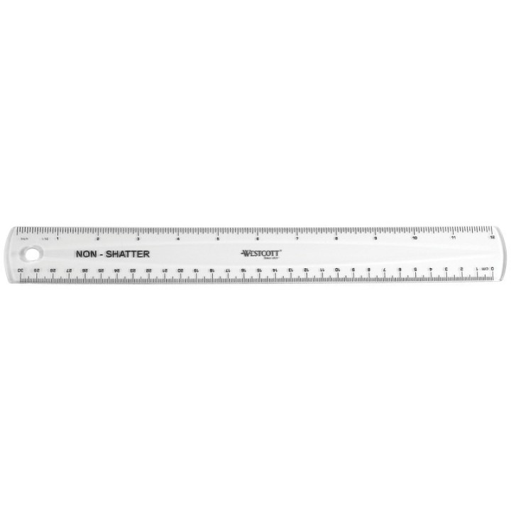 Westcott® Non-Shatter Flexible Ruler, Standard/Metric, 12 in (30 Cm) Long, Plastic, Clear, 12 Per Pack