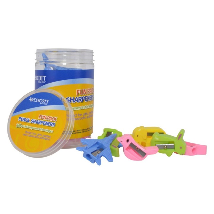 Westcott® Manual Pencil Sharpeners Fun Pack, Assorted Shapes, 30 Count