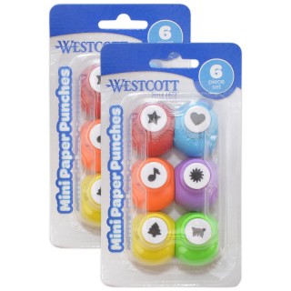 Westcott® Mini Paper Punches, 6 Per Set, 2 Sets