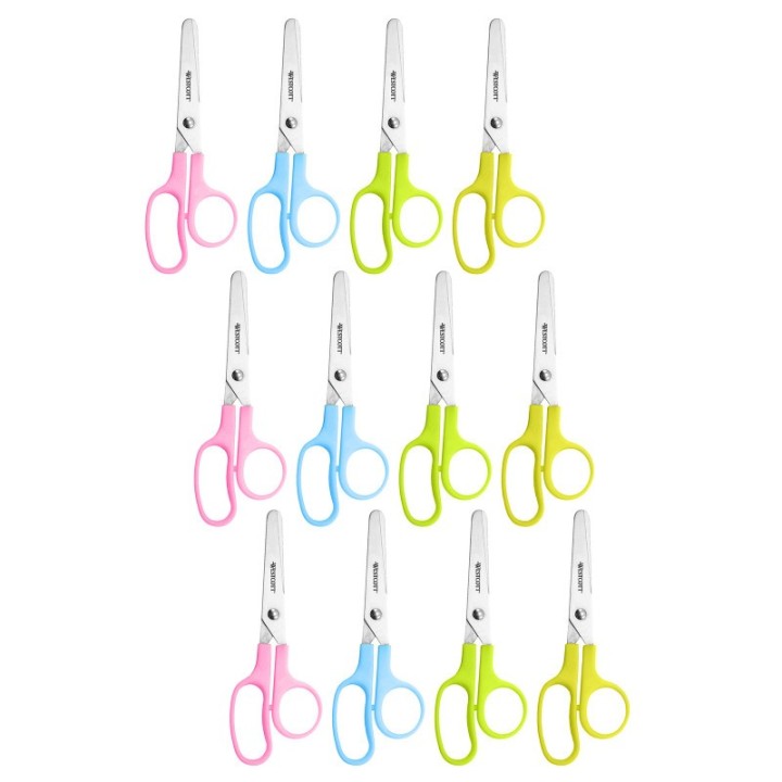 Westcott® Value Kids Scissors, Blunt, 5", Assorted Colors, Pack of 12