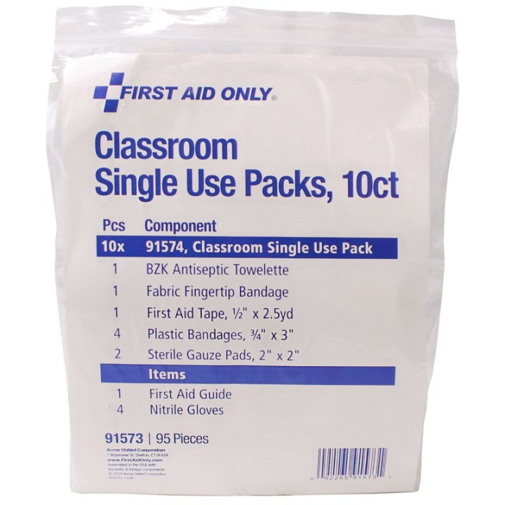 First Aid Only® Classroom Single Use First Aid Kits, 10-Pack