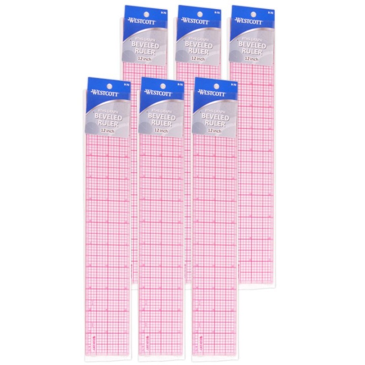 Westcott® 12" 8ths Beveled Grid Ruler, Pack of 6