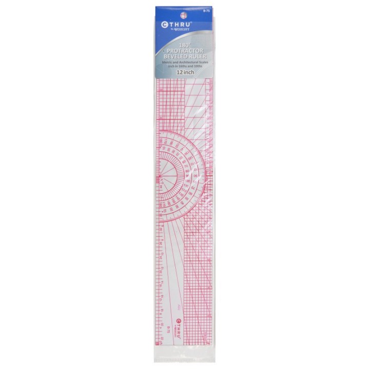Westcott® Beveled Protractor Ruler, 12", Transparent