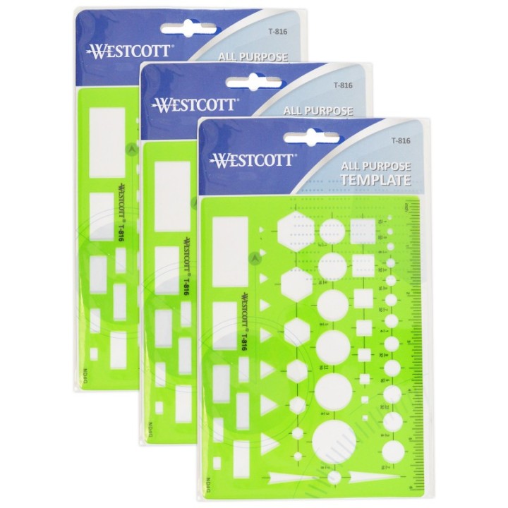 Westcott® General Purpose Drawing Template, Pack of 3