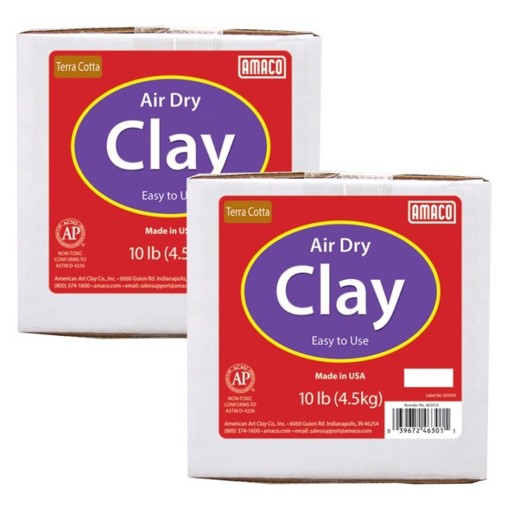 AMACO Air Dry Clay, Terra Cotta, 10 lbs. Per Box, 2 Boxes