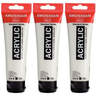 Amsterdam Standard Acrylic Paint, 120ml, Titanium White 105, Pack of 3