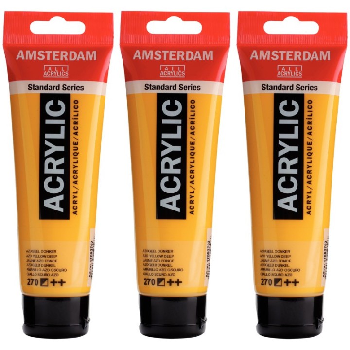 Amsterdam Standard Acrylic Paint, 120ml, Azo Yellow Deep 270, Pack of 3