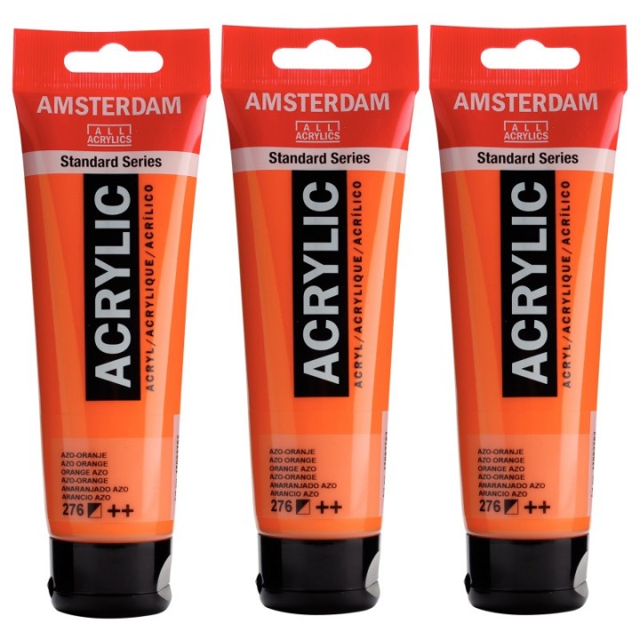 Amsterdam Standard Acrylic Paint, 120ml, Azo Orange 276, Pack of 3