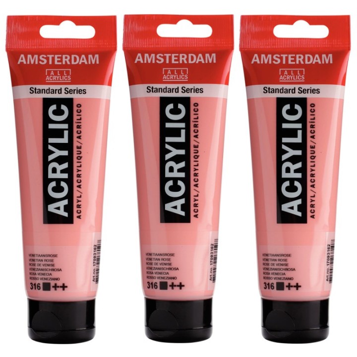 Amsterdam Standard Acrylic Paint, 120ml, Venetian Rose 316, Pack of 3
