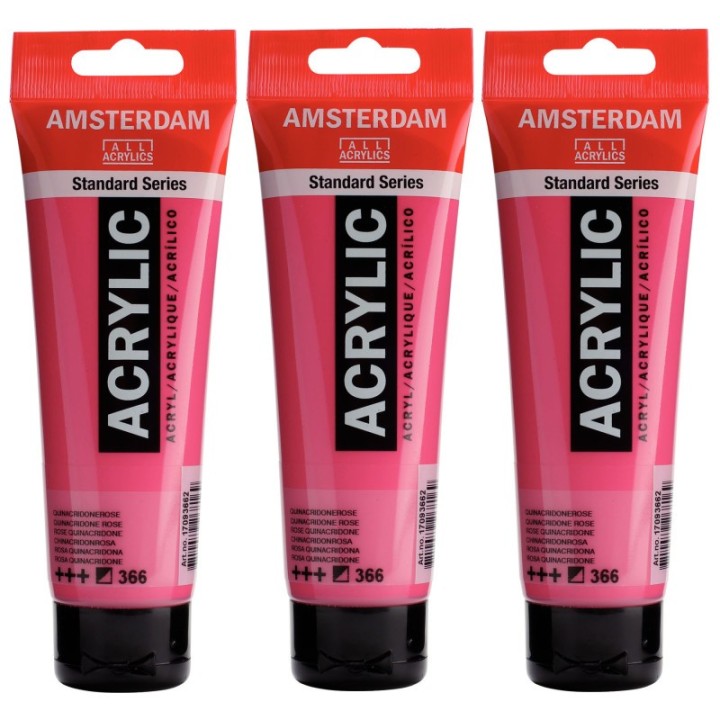 Amsterdam Standard Acrylic Paint, 120ml, Quinacridone Rose 366, Pack of 3