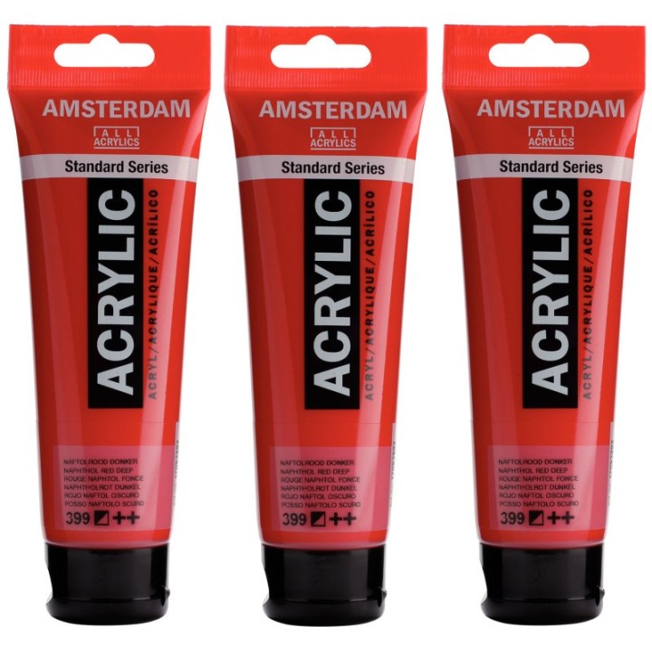 Amsterdam Standard Acrylic Paint, 120ml, Naphthol Red Deep 399, Pack of 3