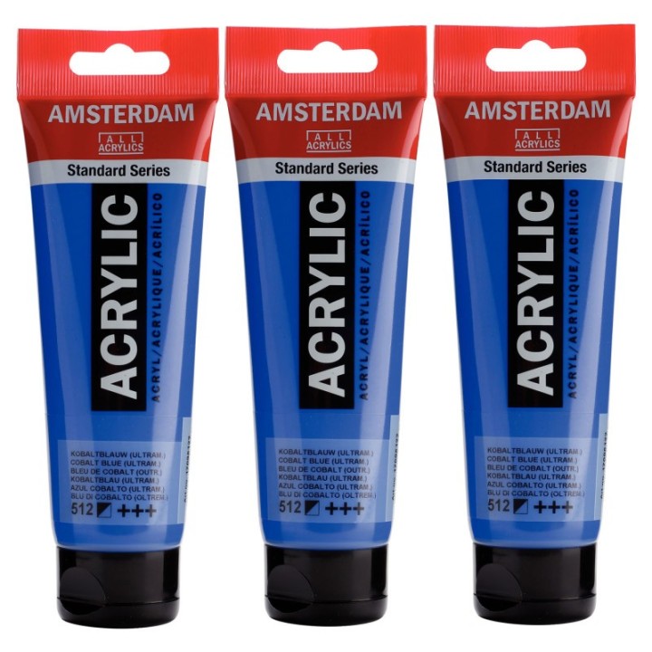 Amsterdam Standard Acrylic Paint, 120ml, Cobalt Blue Ultramarine 512, Pack of 3