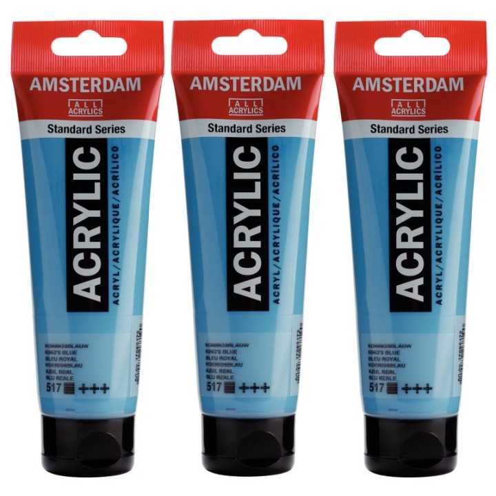Amsterdam Standard Acrylic Paint, 120ml, King's Blue 517, Pack of 3